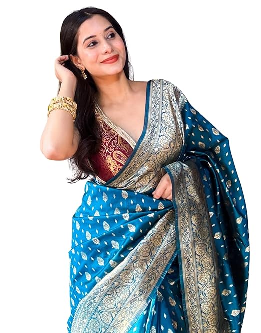 C J Enterprise Women's Banarasi Saree Pure Kanjivaram Style Silk Saree With Blouse Piece for Wedding (BS09) - Image 5