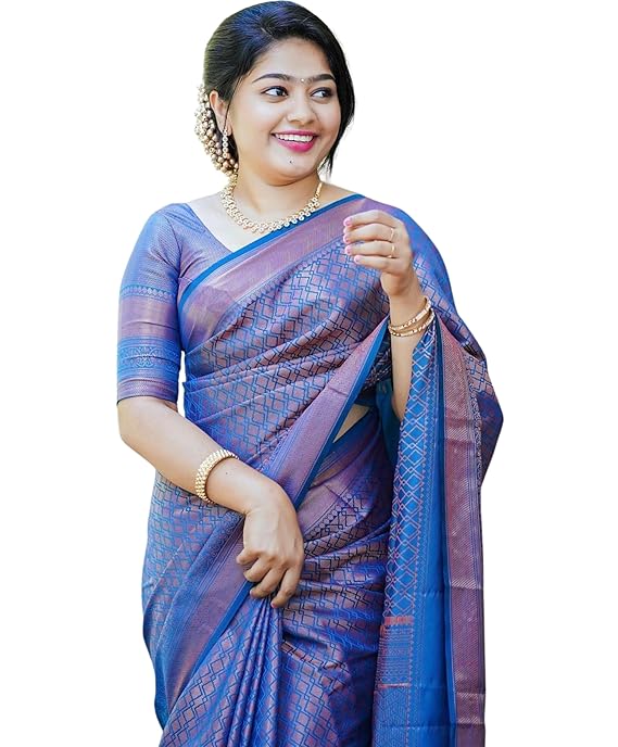 C J Enterprise Women's Banarasi Saree Pure Kanjivaram Style Silk Saree With Blouse Piece for Wedding (BS09) - Image 2